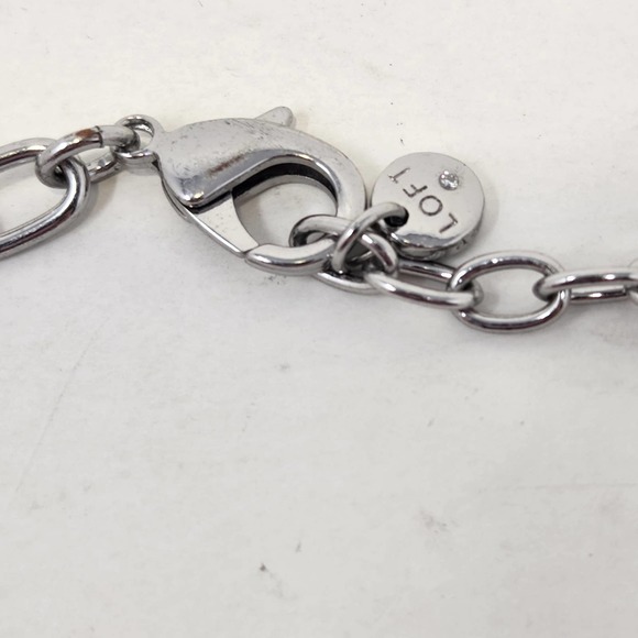 Ann Taylor Loft Blue Stone Metal Silver Tone Chain Statement Necklace Flower - Picture 4 of 6